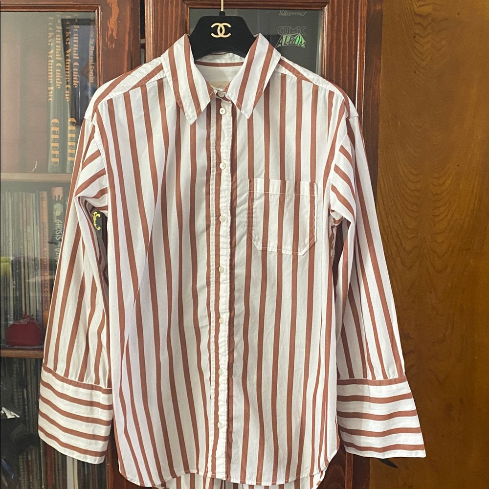 Bilma Shirt by Sézane in the "Camel Stripes" Colorway Size 32 About Medium - Picture 3 of 16